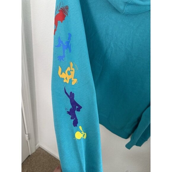 NWOT Looney Tunes Men's Neon Blue/Green Hooded Sweatshirt Size S Anime Influence - Picture 7 of 11